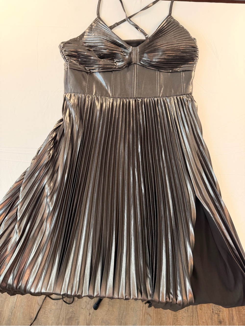 Banana Republic Odetta Metallic Pleated Maxi Dress - Gunmetal NWT - Picture 7 of 14